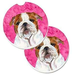 Caroline's Treasures SS4760-PKCARC Pink English Bulldog Set of 2 Cup Holder Car Coasters Absorbent Sandstone Coasters for Car Cup Holders Gifts for Men or Women, Large, Multicolor