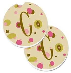 Caroline's Treasures CJ1004-CCARC Letter C Initial Monogram - Tan Dots Set of 2 Cup Holder Car Coasters Absorbent Sandstone Coasters for Car Cup Holders Gifts for Men or Women, Large, Multicolor