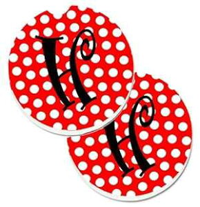 Caroline's Treasures CJ1012-HCARC Letter H Initial - Red Black Polka Dots Set of 2 Cup Holder Car Coasters Absorbent Sandstone Coasters for Car Cup Holders Gifts for Men or Women, Large, Multicolor