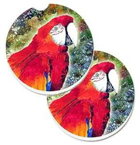 Caroline's Treasures 8603CARC Parrot Parrot Head Set of 2 Cup Holder Car Coasters Absorbent Sandstone Coasters for Car Cup Holders Gifts for Men or Women, Large, Multicolor