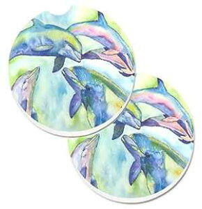 Caroline's Treasures 8548CARC Dolphin Set of 2 Cup Holder Car Coasters Absorbent Sandstone Coasters for Car Cup Holders Gifts for Men or Women, Large, Multicolor