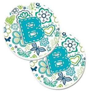 Caroline's Treasures CJ2006-BCARC ^[ B Ԃƒ eB[u[ Jbvz_[ ԗpR[X^[ 2 ZbgALA}`J[ Caroline's Treasures CJ2006-BCARC Letter B F and Butterflies Teal Blue Set of 2 Cup Holder Car