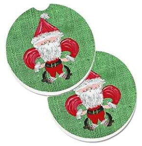 Caroline's Treasures 8746CARC Christmas Santa Fleur de lis Set of 2 Cup Holder Car Coasters Absorbent Sandstone Coasters for Car Cup Holders Gifts for Men or Women, Large, Multicolor