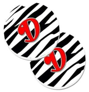 Caroline's Treasures CJ1024-DCARC Letter D Initial Monogram - Zebra Red Set of 2 Cup Holder Car Coasters Absorbent Sandstone Coasters for Car Cup Holders Gifts for Men or Women, Large, Multicolor