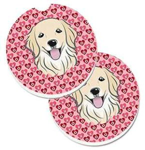 Caroline's Treasures BB5275CARC Golden Retriever Set of 2 Cup Holder Car Coasters Absorbent Sandstone Coasters for Car Cup Holders Gifts for Men or Women, Large, Multicolor