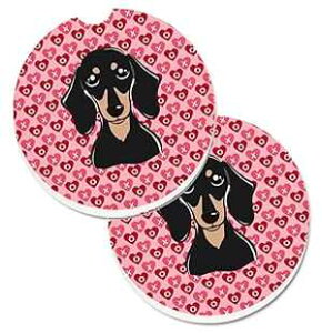 Caroline's Treasures BB5285CARC Smooth Black and Tan Dachshund Set of 2 Cup Holder Car Coasters Absorbent Sandstone Coasters for Car Cup Holders Gifts for Men or Women, Large, Multicolor
