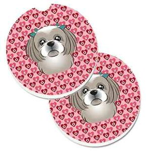 Caroline's Treasures BB5320CARC Gray Silver Shih Tzu Set of 2 Cup Holder Car Coasters Absorbent Sandstone Coasters for Car Cup Holders Gifts for Men or Women, Large, Multicolor