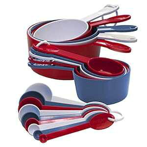 vObVuZbg 9_ vʃXv[ 10{ W[Jbv EԁE 19 Progressive Measuring Set 9 Pc. Measuring Spoon, 10 Pc. Measuring Cup Blue, Red, White 19 Pc.