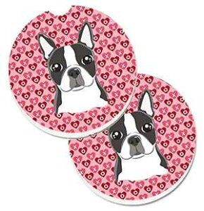Caroline's Treasures BB5273CARC Boston Terrier Set of 2 Cup Holder Car Coasters Absorbent Sandstone Coasters for Car Cup Holders Gifts for Men or Women, Large, Multicolor