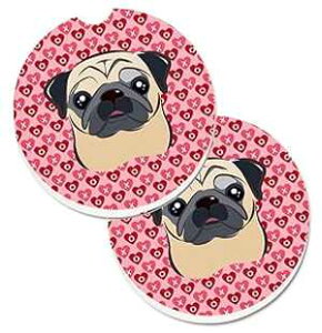 Caroline's Treasures BB5332CARC Fawn Pug Set of 2 Cup Holder Car Coasters Absorbent Sandstone Coasters for Car Cup Holders Gifts for Men or Women, Large, Multicolor