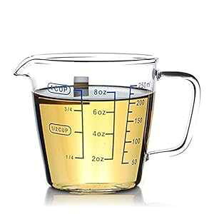 Rocaware 1 JbvzEPC_KXvʃJbv 50 ~bgԊuXP[VLb`ANZT[ȒPt̕~NJbv Rocaware 1 Cup Borosilicate Glass Measuring Cup with 50ML Intervals Scale N