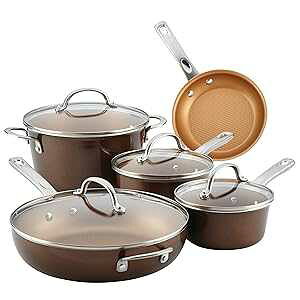 Ayesha Curry Home Collection etH ƃtCpZbg 9_ uEVK[ Ayesha Curry Home Collection Nonstick Cookware Pots and Pans Set, 9 Piece, Brown Sugar