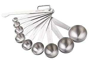 Smithcraft Lucky Plus Stainless Steel Measuring Spoons Set 18/8(304) Steel Material Heavy Duty 9 Measuring Spoons (10ml & 20ml) and 1 Leveler and 1 Ring Total 11pcs per Set