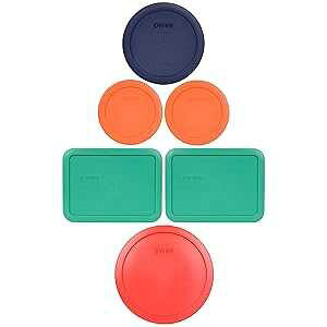 Pyrex (1) 7402-PC 6/7 Cup Red (2) 7210-PC 3 Cup Light Green (1) 7201-PC 4 Cup Blue (2) 7200-PC 2 Cup Orange Food Storage Lids Made in the USA