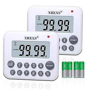 XREXS Digital Kitchen Timer Magnetic Countdown Up Cooking Timer Clock with Magnet Back and Clip, Loud Alarm, Large Display Minutes and Seconds Directly Input-White (2 Pcs, Battery Included) PS-367