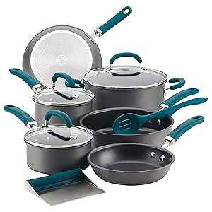 Rachael Ray Create dzɎ_mXeBbN ƃtCpZbg 11_ O[ eB[nht Rachael Ray Create Delicious Hard Anodized Nonstick Cookware Pots and Pans Set, 11 Piece, Gray 