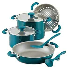 Rachael Ray A~jE 8 _ZbgAeB[ V}[ Rachael Ray 8-Piece Aluminum Cookware Set, Teal Shimmer