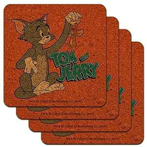 gƃWF[ xXg tY [vt@C mxeB RN R[X^[ Zbg GRAPHICS & MORE Tom and Jerry Best Friends Low Profile Novelty Cork Coaster Set