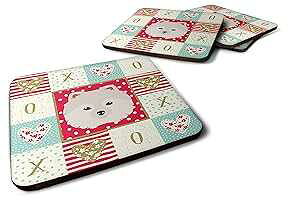 Caroline's Treasures CK5210FC Japanese Spitz Love Foam Coaster Set of 4, Red Set of 4 Cup Coasters for Indoor Outdoor, Tabletop Protection, , Mouse pad Material