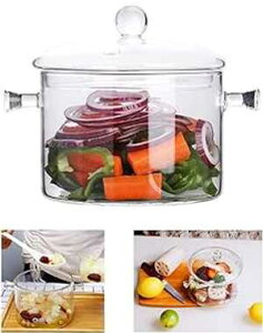 Cangfort Glass Cooking Pot - 1.5L/50oz Heat-Resistant Borosilicate Glass Handmade Cookware Set stovetop Pot - Safe for Pasta Noodle, Soup, Milk, Tea (1.5L/50OZ)