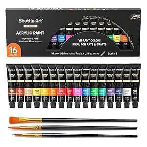 Shuttle Art Acrylic t Set, 16 x12ml Tubes Artist Quality Non Toxic Rich Pigments Colors Great for Kids Adults Professional ting on Canvas Wood Clay Fabric Ceramic Crafts