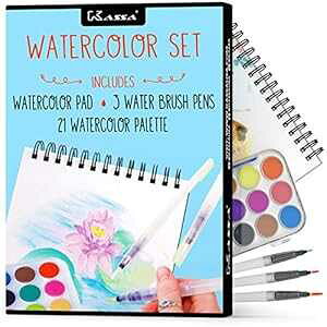 Kassa Watercolor Set - ting Kit for Kids & Adults - Includes Water Brush Pen (3 Assorted Sizes), Water Color Paper (30 Sheets) & Watercolor t Set (21 Colors)