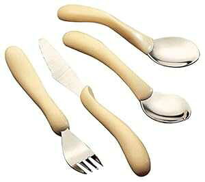 Homecraft Caring Cutlery Set, Silverware, Dinnerware for Home, Kitchen or Restaurant, Ergonomic Stainless Steel Eating Cutlery and Utensil Package with Knife, Fork, Spoon, and Teaspoon for Weak Grip