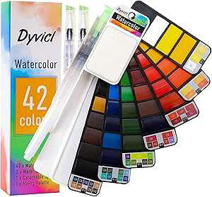 Dyvicl Watercolor t Set, 42 Assorted Colors Foldable Travel Watercolor Set with Brushes, Watercolor Kit for Students Adults Beginners Artist Field Sketch Outdoor ting