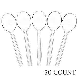 Plasticpro NAvX`bNX[vXv[ĝăJg[ 50  Plasticpro Clear Plastic Soup Spoons Disposable Cutlery Utensils 50 Count
