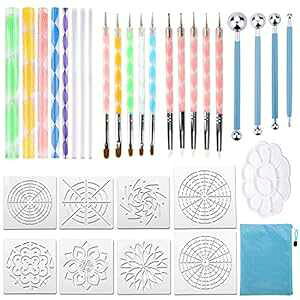 32̙䶗_݃c[ZbgA̓hp̃u[Wbp[h[ܕt Augshy 32PCS Mandala Dotting Tools Set with a Blue Zipper Waterproof Storage Bag for ting Rocks