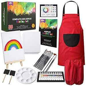 キッズアートセット 子供用アクリルペイントセット35点には、非毒性ペイント、卓上イーゼル、ペイントブラシ、キャンバス、ペイントパッドなどのアート用品が含まれています - お子様へ