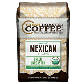 Fresh Roasted Coffee LLC、緑色の未焙煎メキシコチアパスコーヒー豆、USDAオーガニック、5ポンドバッグ Fresh Roasted Coffee LLC, Green Unroasted Mexican Chiapas Coffee Beans, USDA Organic, 5 Pound Bag