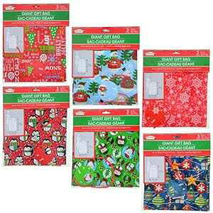 ȃvX`bNMtgbvobO 3 ZbgA36 x 44 C`ÃlN^Cƃ^Ot Christmas House Set of 3 Giant Plastic Gift Wrap Bags, 36 x 44 inches, with Matching Ties and Tags