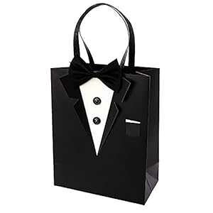 Crisky Classic Black Tuxedo Gift Bags for Groomsman Father's Birthday Anniversary Wedding Favor Bags 10x8x4 set of 6