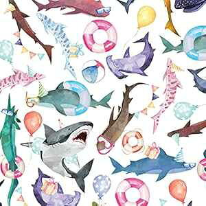 Jillson Roberts 208tB[g x 30C` oN 1/4A aMtgbvAV[Np[eB[ Jillson Roberts 208' x 30" Bulk 1/4 Ream Birthday Gift Wrap, Shark Party