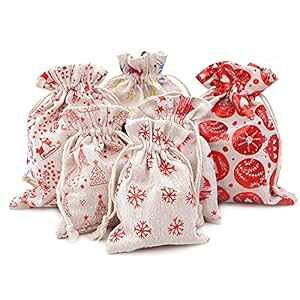 Apol Set of 24 Christmas Burlap Gift Pouches with Drawstring,Jewelry Candy Bag Little Gifts Bags for Wedding Birthday Party Favors DIY Craft,5x7 Inch and 4x5 Inch