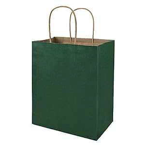 bagmad 100 Pack 8x4.75x10 inch Medium Green Gift Paper Bags with Handles Bulk, Kraft Bags, Craft Grocery Shopping Retail Party Favors Wedding Bags Sacks (Dark Green, 100pcs)