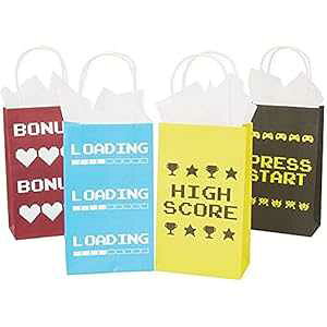 u[p_ rfIQ[ p[eB[LOi MtgobO q̒ap (4ނ̃fUCANtgA24pbN) BLUE PANDA Video Game Party Favor Gift Bags for Kids Birthday (4 Assorted Designs, Kraft Paper,
