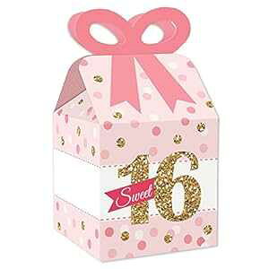 Big Dot of Happiness Sweet 16 - XNGAMtg{bNX - 16΂̒ap[eB[{{bNX - 12Zbg Big Dot of Happiness Sweet 16 - Square Favor Gift Boxes - 16th Birthday Party Bow Boxes - Set of 12