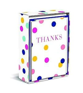 Graphique Best Day Ever Boxed Notecards, 16 Colorful Polka-Dotted "Thanks" Message Cards, Embellished Pink Foil Notecards with Matching Envelopes and Storage Box, 3.25" x 4.75"