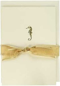 Graphique Seahorse La Petite Presse Boxed Notecards - 10 Embossed and Embellished Gold Foil Seahorse Blank Cards with Matching Envelopes, 3.25"" x 4.75""" (L1329CB)