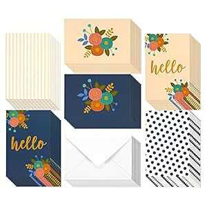 48 パックのブランクカードと封筒のステーショナリーセット ? 毎日の挨拶やあなたのことを考えるカードに最適 ? ブランクデザイン 4 枚、Hello 2 枚付き (4x6 インチ) Best Paper Greetings 48 Pack Blank C