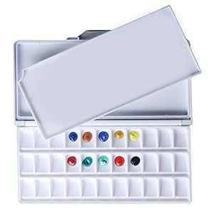 MEEDEN Airtight Leakproof Watercolor Palette Travel t Tray with A Large Mixing Areas, 33 Wells Black Folding Peel-Off Palette for Watercolor, Gouache, Acrylic t