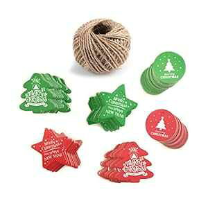 AKOAK Assorted 6 Styles 120 Pieces Merry Christmas Letter Paper Labels Christmas Tree Pendants Decorations for Home Gift Package Tags Hanging Tags