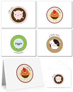 ƒ{m[gJ[h (24 ̐܂荞݃J[hƕ) ؃J[hAJ[hAY{J[hArJ[h Little Notes by Comptime Farm Animals Note Cards (24 Fold-over Cards and Envelopes) Pig Cards, Cow Cards, Rooster Cards & Sheep 
