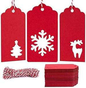 TONAK Gift Tags with Holes Present Wrap Tag Paper Small Xmas Gift Tags with Twine Vintage Gift Labels Christmas Tags Bulk 100pcs