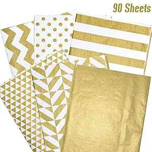 Whaline 90 S[heBbVy[p[oNA^bNMtgap[eB[A|pH|iADIYAAuC_V[p Whaline 90 Sheets Gold Tissue Paper Bulk, Metallic Gift Wrapping