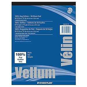 Staedtler Mars Vellum PaperA16#AOA8.5 x 11 C`AnApbh 50  (946811P) Staedtler Mars Vellum Paper, 16#, Rag, 8.5 x 11 Inches, Plain, 50 Sheets per Pad (946811P)
