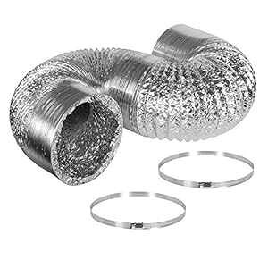 iPower 6 Inch 8 Feet Non-Insulated Flex Air Aluminum Ducting Dryer Vent Hose for HVAC Ventilation, 2 Clamps included, Silver