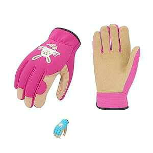 Vgo... 2-Pairs Age 4-5 Kids Gardening Gloves,Children Yard Work Gloves,Soft Safety Outdoor Playing Gloves (Size S, Blue&Pink, KID-MF7362)